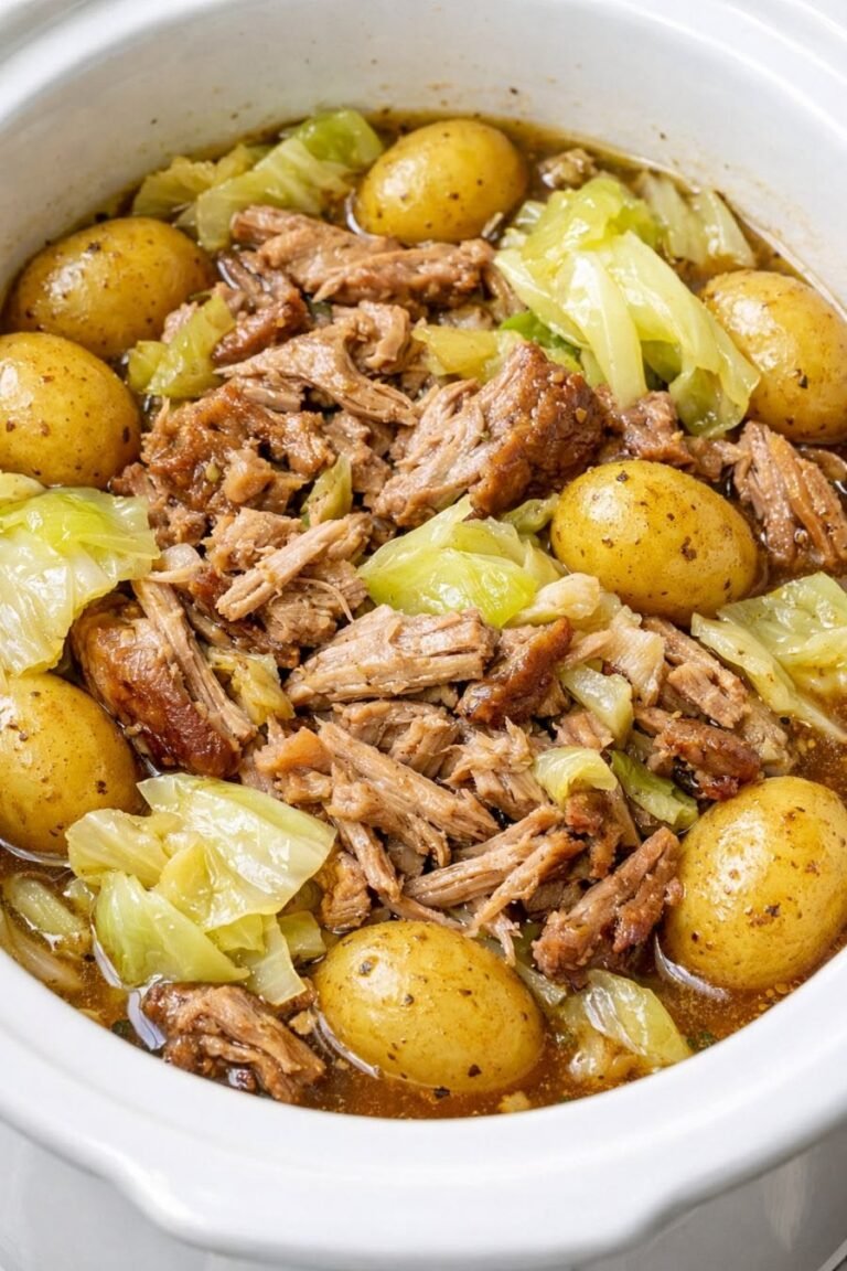 Slow Cooker Rustic Pork and Cabbage!