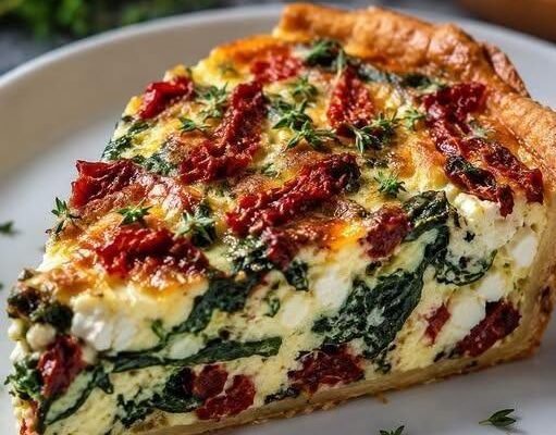 Spinach, Sun-Dried Tomato & Feta Crustless Quiche!