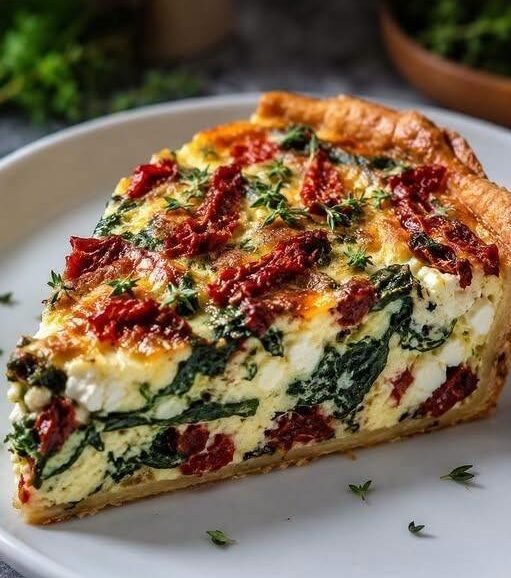 Spinach, Sun-Dried Tomato & Feta Crustless Quiche!