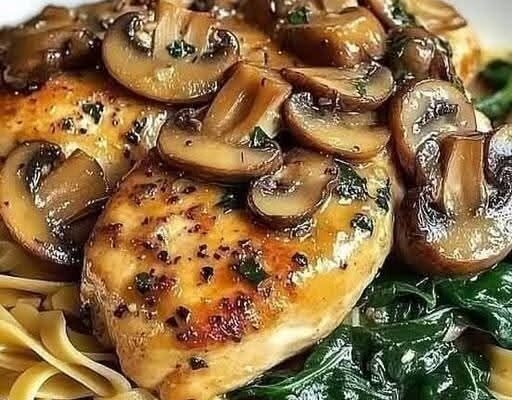 Savory Garlic Mushroom Chicken with Spinach