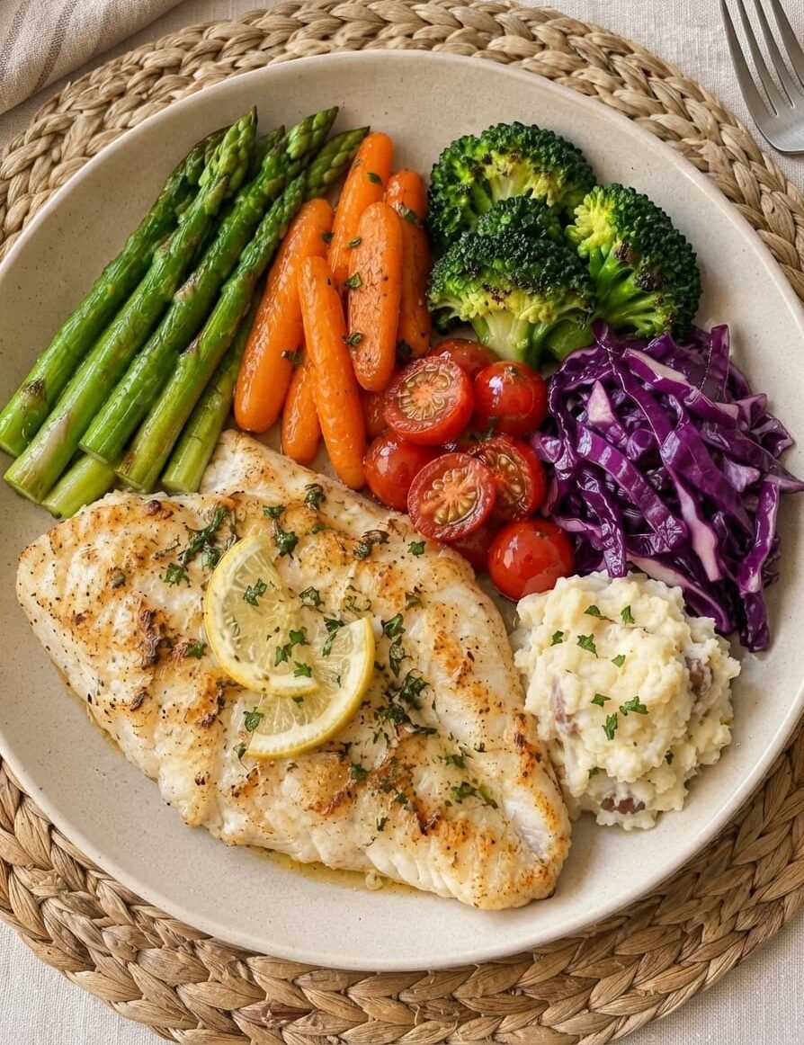 Lemon Herb Grilled Fish with Roasted Vegetables!