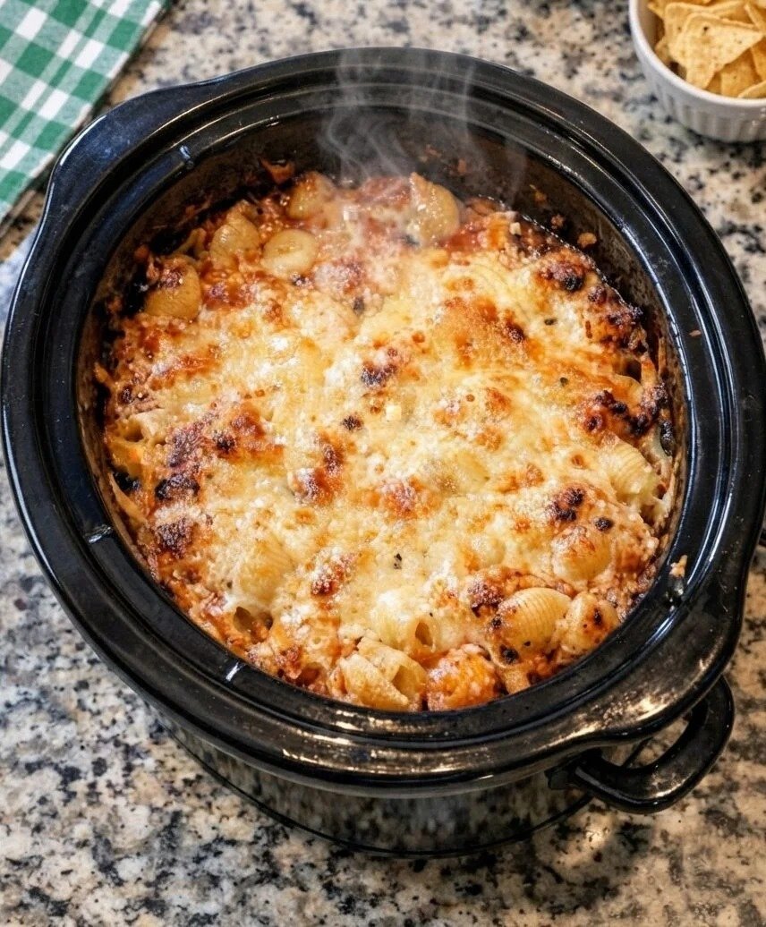 4-Ingredient Slow Cooker Sunday Kickoff Pasta Using Shells!