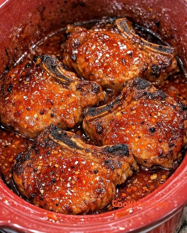 4-Ingredient Slow Cooker Sweet Chili Pork Chops!