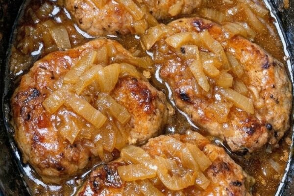 Slow Cooker 4-Ingredient Golden Onion Soup Pork Chops!