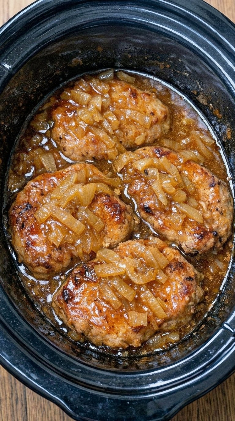 Slow Cooker 4-Ingredient Golden Onion Soup Pork Chops!