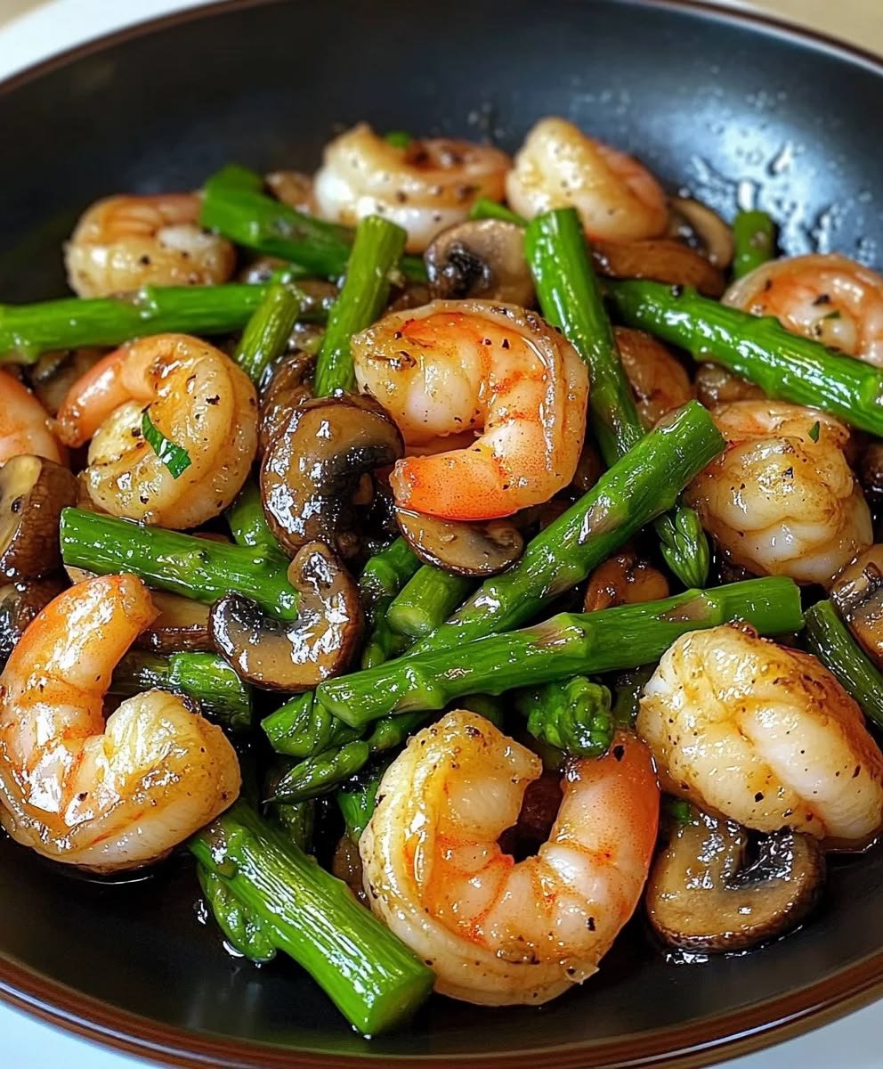Garlic Butter Shrimp with Asparagus and Mushrooms