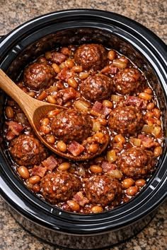 Slow Cooker Meatballs and Baked Beans