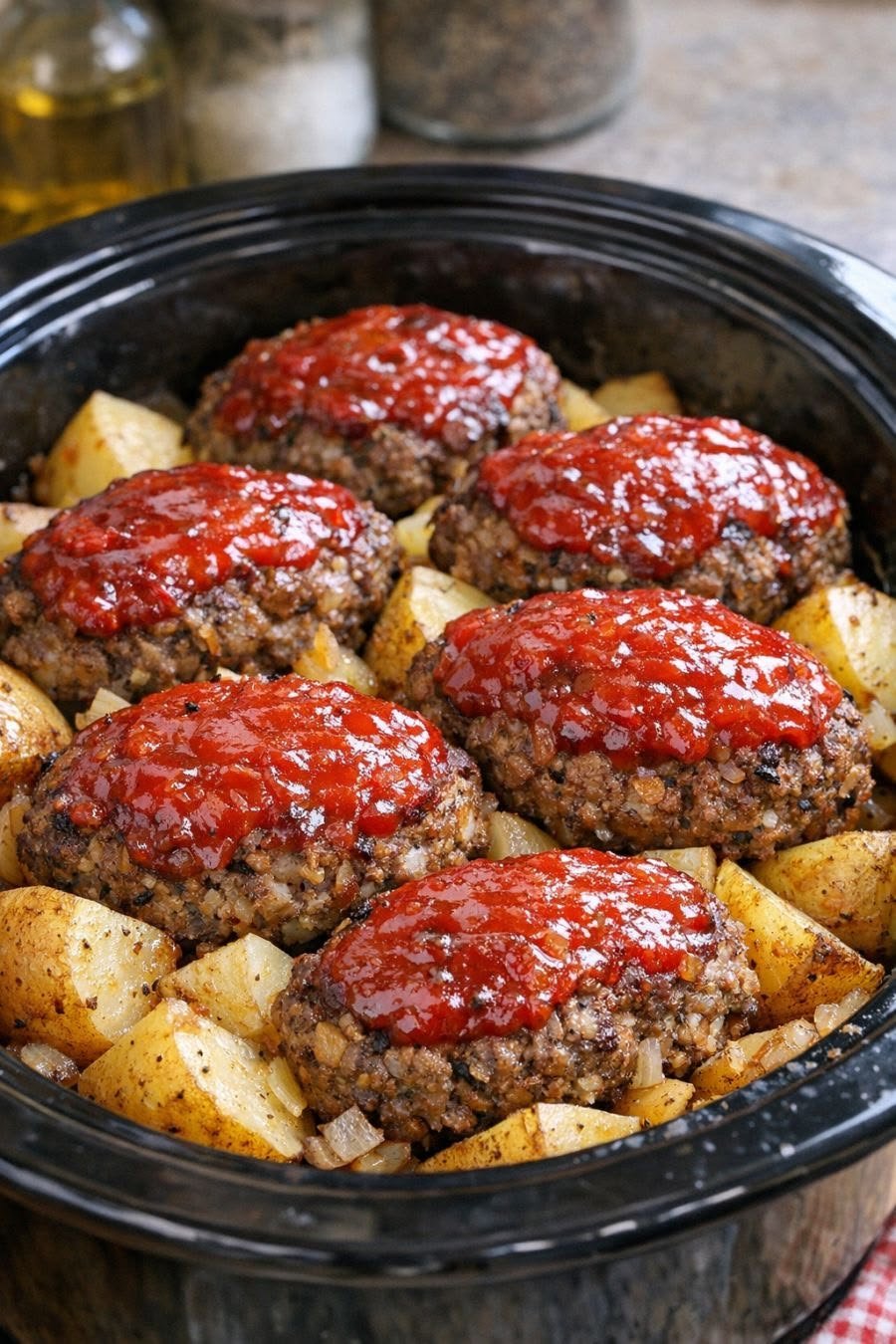 Slow Cooker Meatloaf Patties and Potatoes