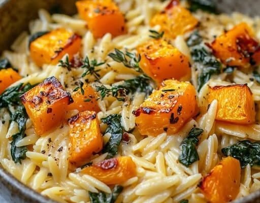 Creamy Orzo with Roasted Butternut Squash and Spinach