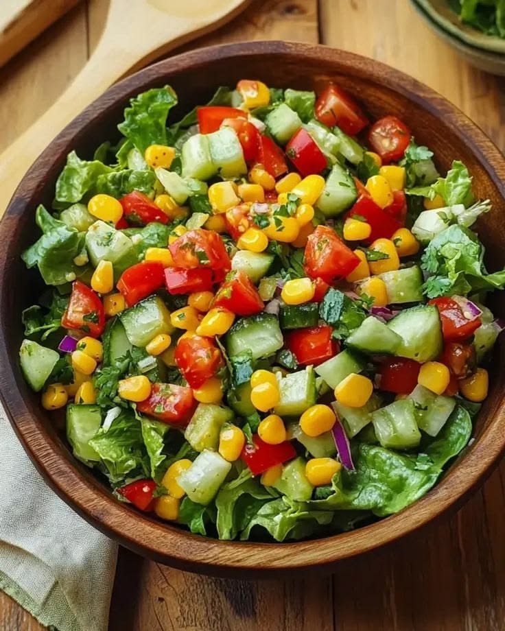Fresh Corn, Cucumber and Tomato Salad