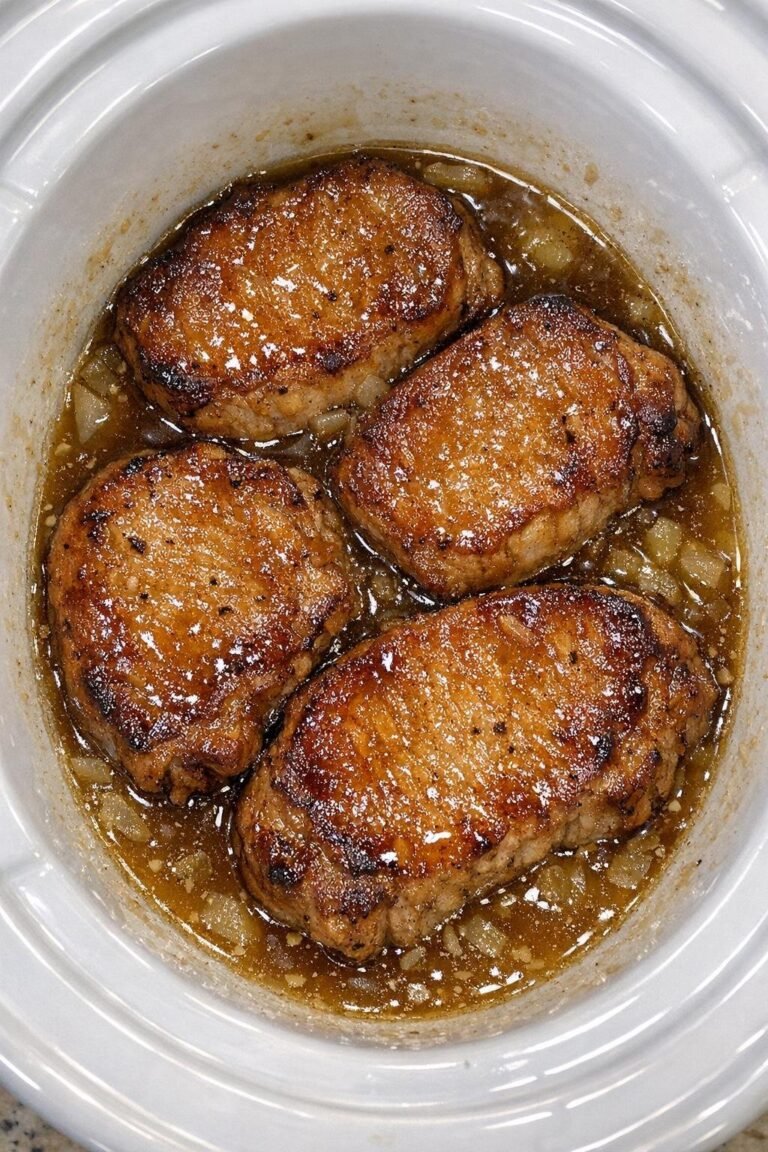 Slow Cooker 4-Ingredient Apple Jelly Pork Chops!