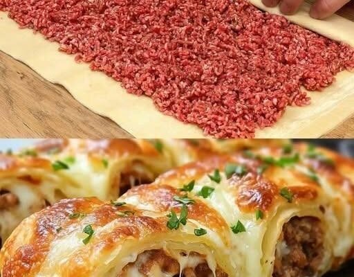 Savory Puff Pastry with Minced Meat and Cheese