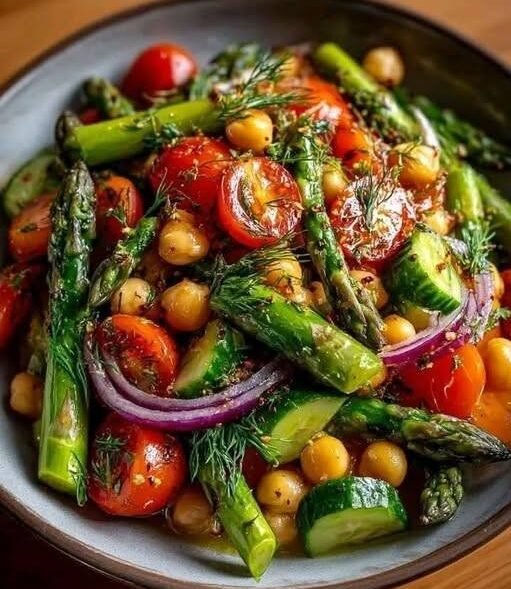 Mediterranean Asparagus & Chickpea Salad with Lemon Herb Dressing!