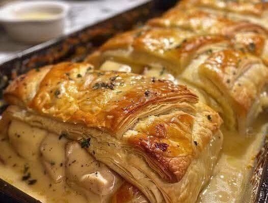 Creamy Chicken & Mushroom Puff Pastry Bake!