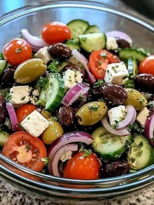 Classic Greek Salad with Feta, Olives & Fresh Vegetables!