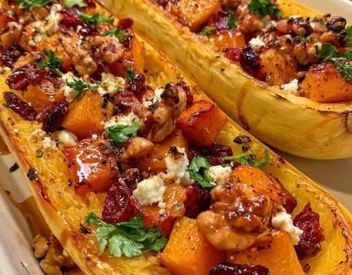 Golden Spaghetti Squash Boats with Roasted Vegetables!