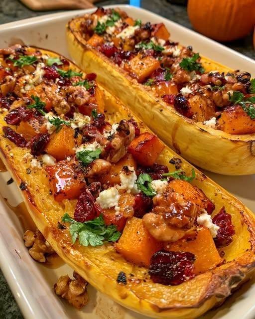 Golden Spaghetti Squash Boats with Roasted Vegetables!
