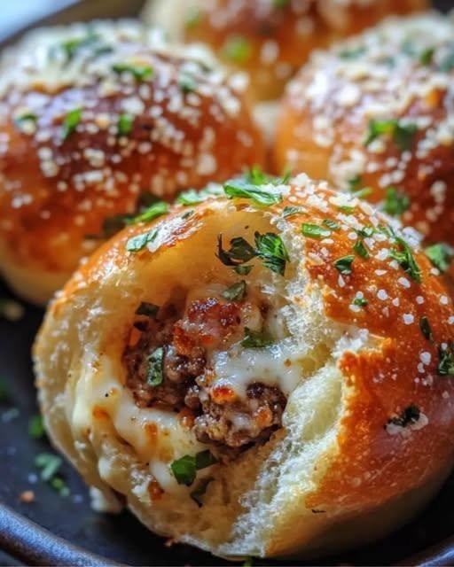 Cheesy Garlic Butter Beef Stuffed Bread Rolls!