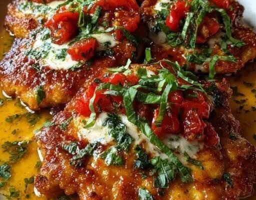 Crispy Bruschetta Chicken Cutlets with Mozzarella!