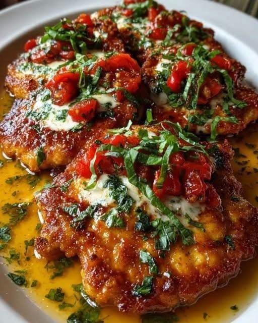 Crispy Bruschetta Chicken Cutlets with Mozzarella!