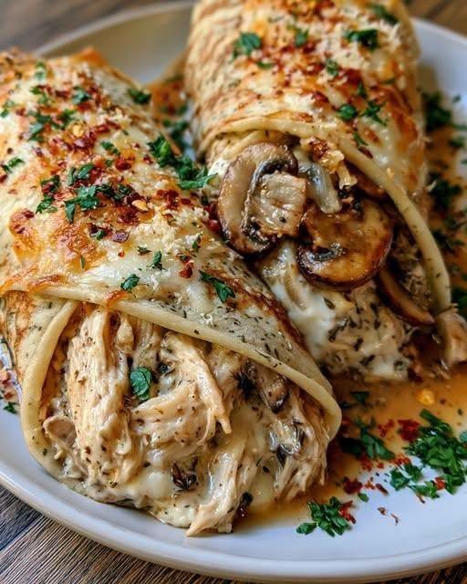 Cheesy Chicken and Mushroom Crepe Cones!