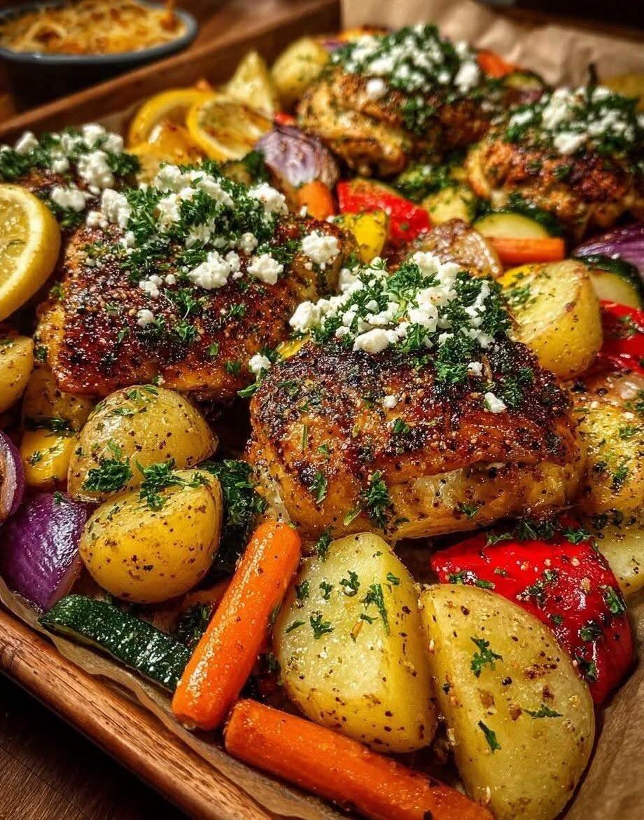 Sheet-Pan Lemon Chicken with Roasted Vegetables & Feta!