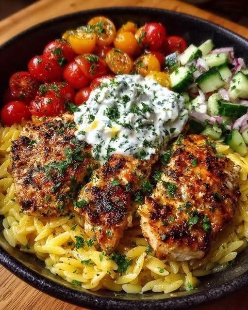 Lemon Dijon Chicken Orzo Bowl!