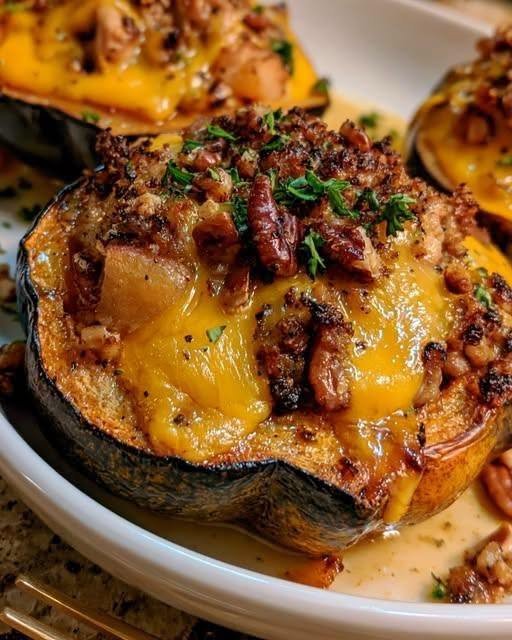 Roasted Acorn Squash Stuffed with Apple!