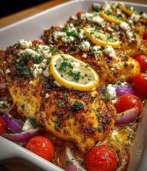 Greek Baked Chicken with Feta, Lemon & Garlic!