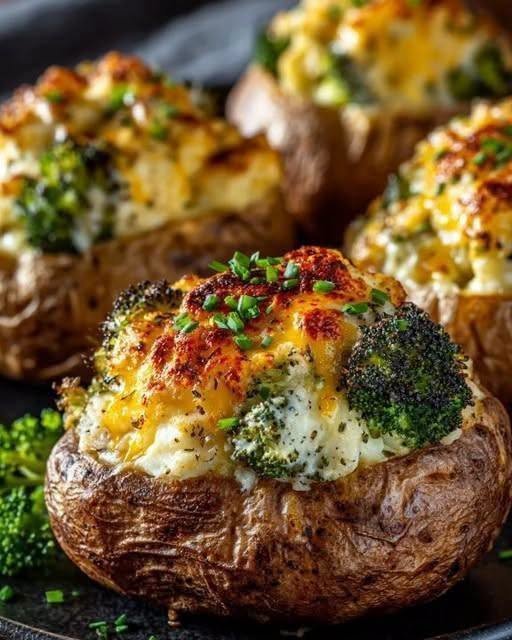 Chicken & Broccoli Cheddar Stuffed Potatoes!