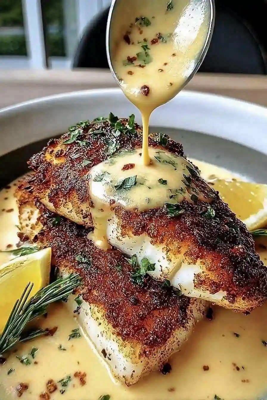 Blackened Cod with a Creamy Lemon Herb Butter Sauce!