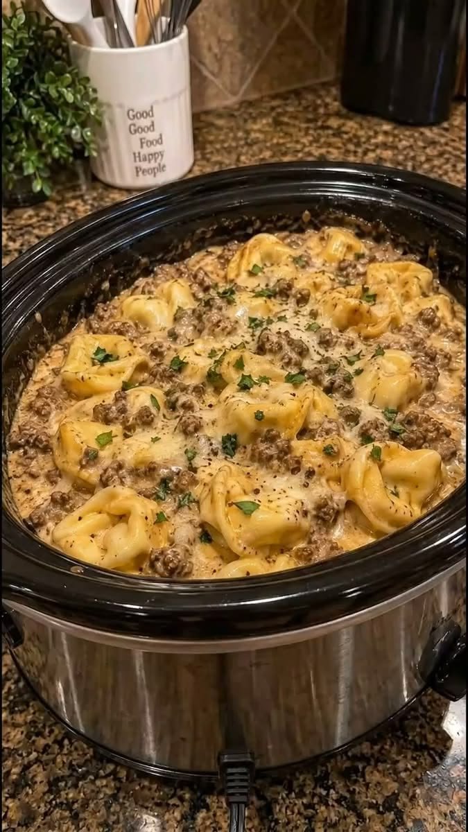 Crockpot Creamy Beef Tortellini