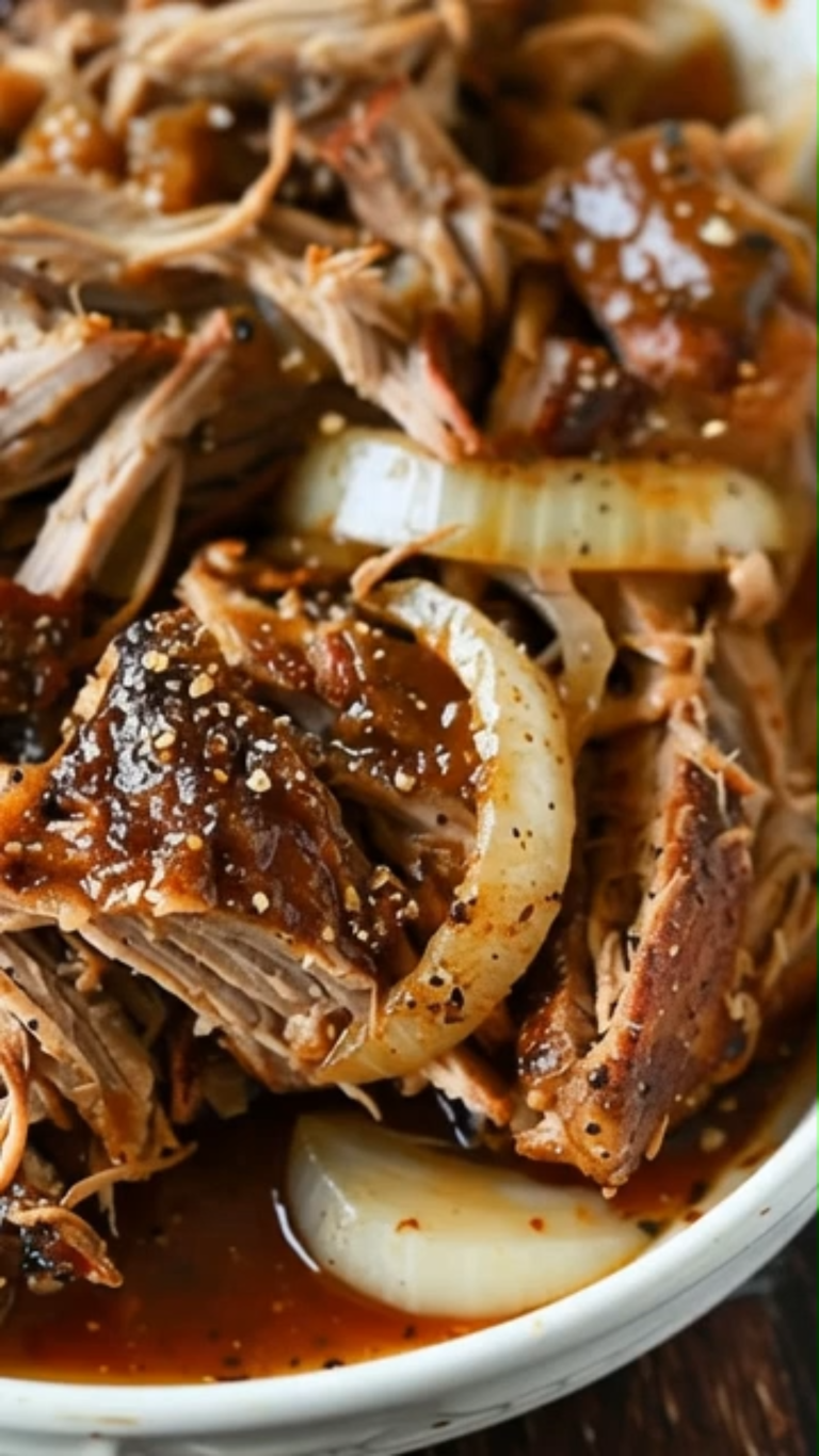 Sticky Shredded Beef with Caramelized Onions