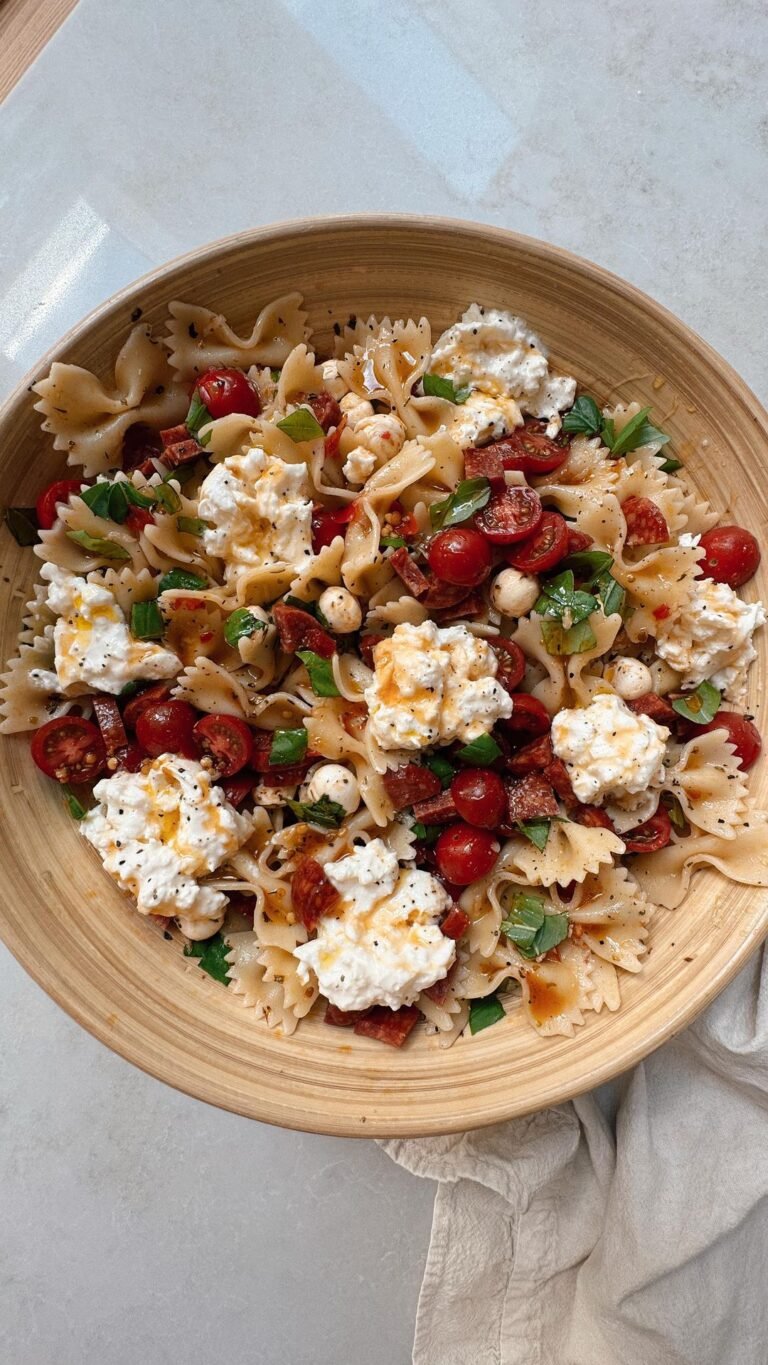 Italian Bow Tie Pasta Salad with Burrata,