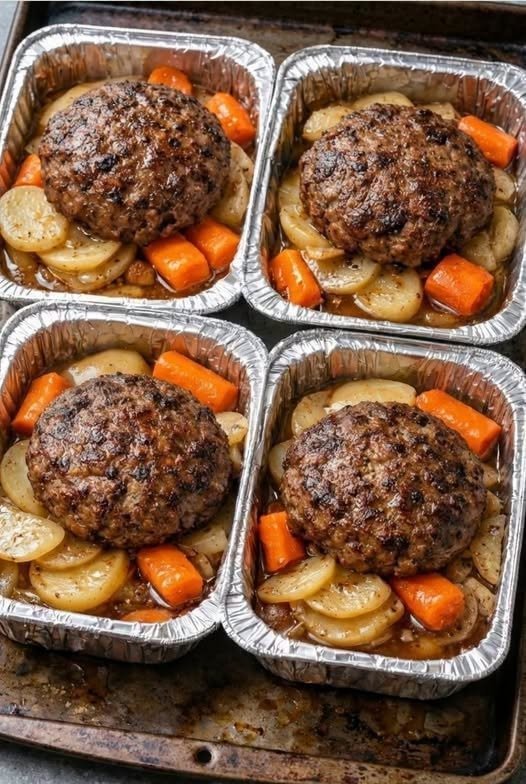 Hamburger Steaks with Potatoes and Carrots
