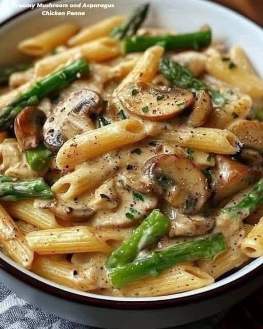 Creamy Mushroom and Asparagus Chicken Penne Recipe