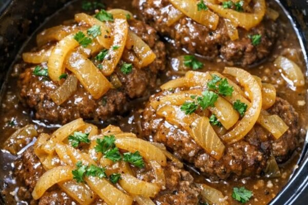 Slow Cooker Salisbury Steak with Caramelized Onions and Gravy