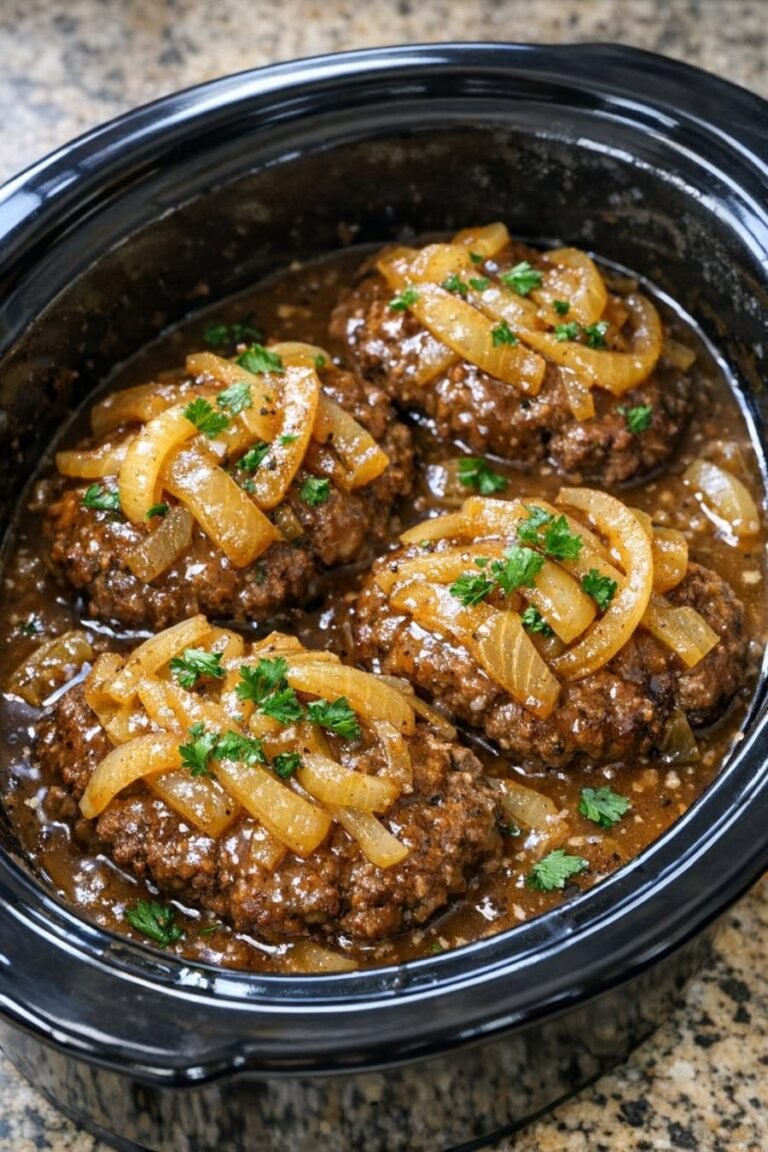 Slow Cooker Salisbury Steak with Caramelized Onions and Gravy