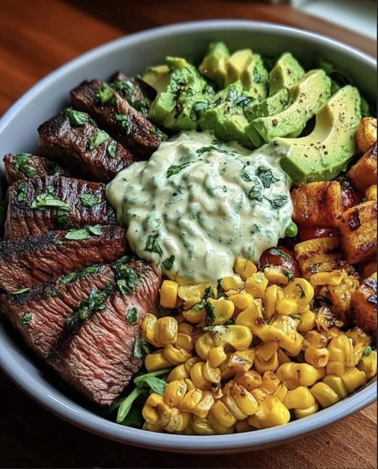 Steak Avocado Corn Bowl Recipe With Cilantro Cream Sauce