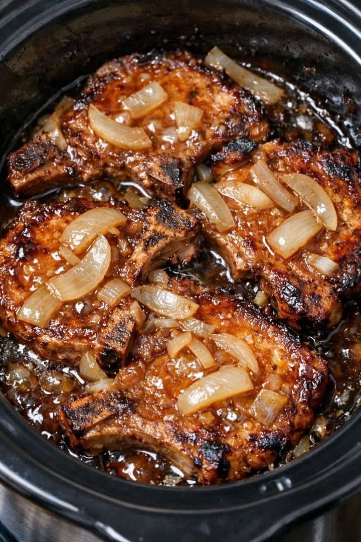 Slow Cooker Garlic Butter Pork Chops!