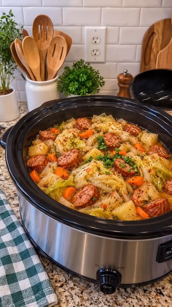 Slow Cooker Sausage, Cabbage, and Potato Stew