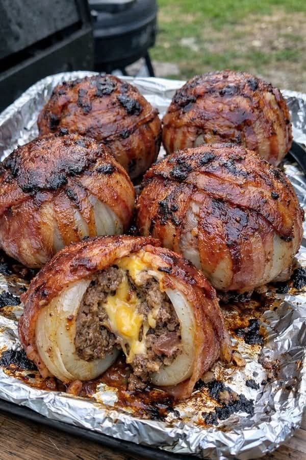 Bacon-Wrapped Stuffed Onions with Cheesy Ground Beef
