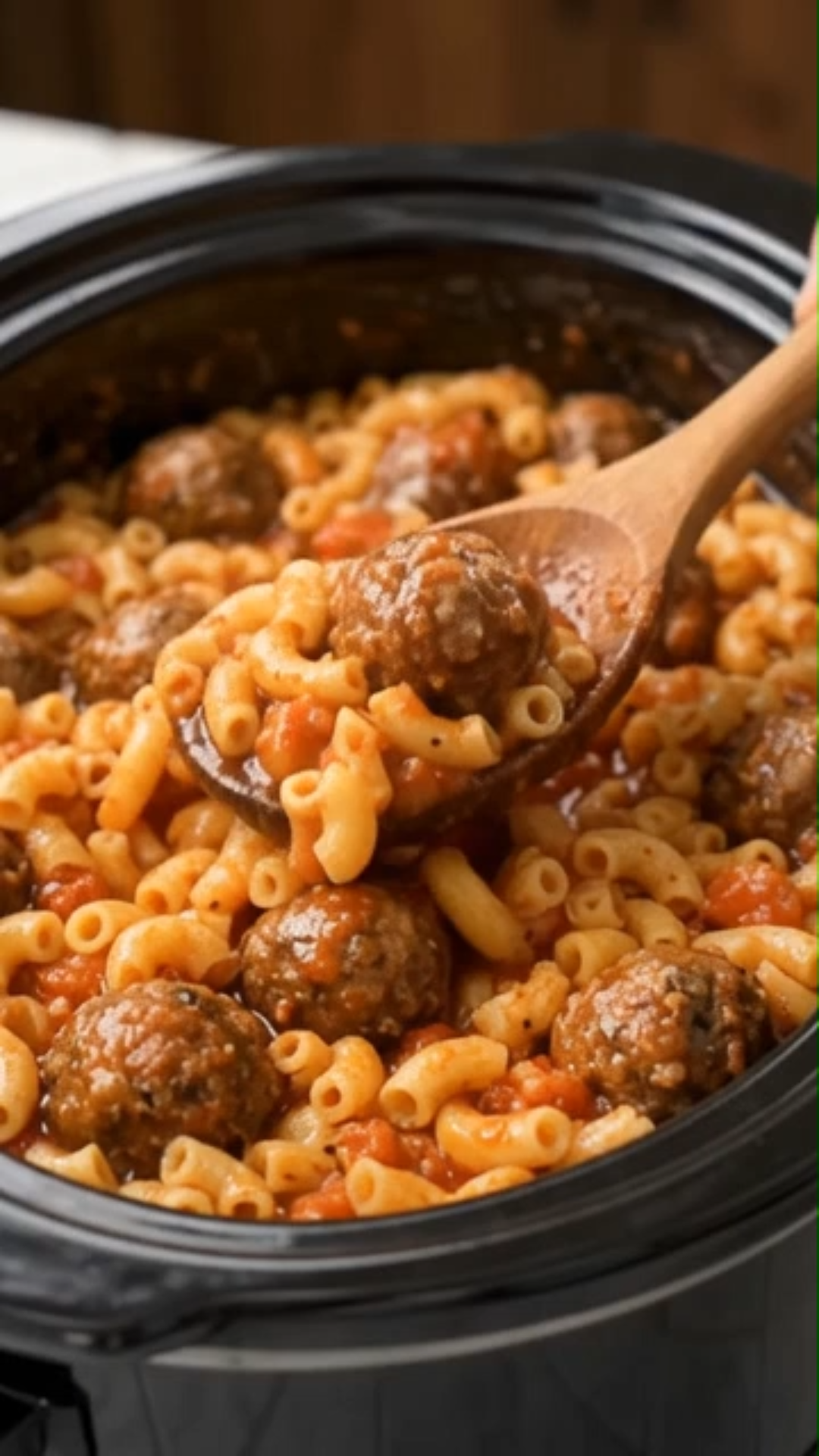 Slow Cooker Meatball Macaroni Casserole
