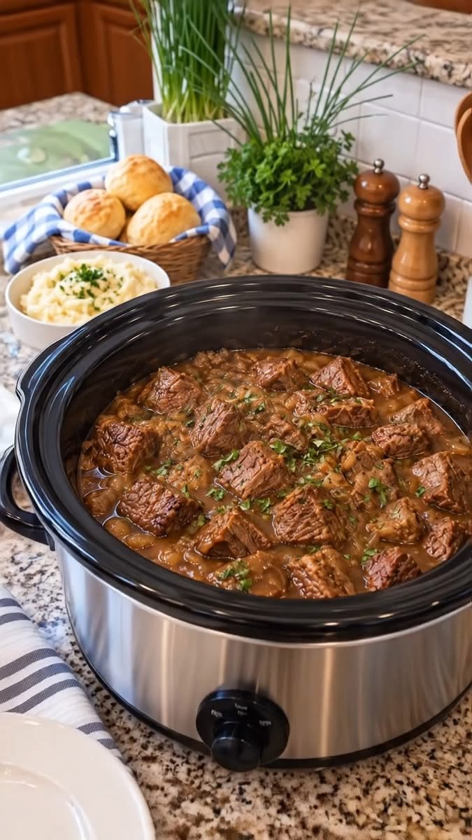 Slow Cooker Beef Tips and Gravy