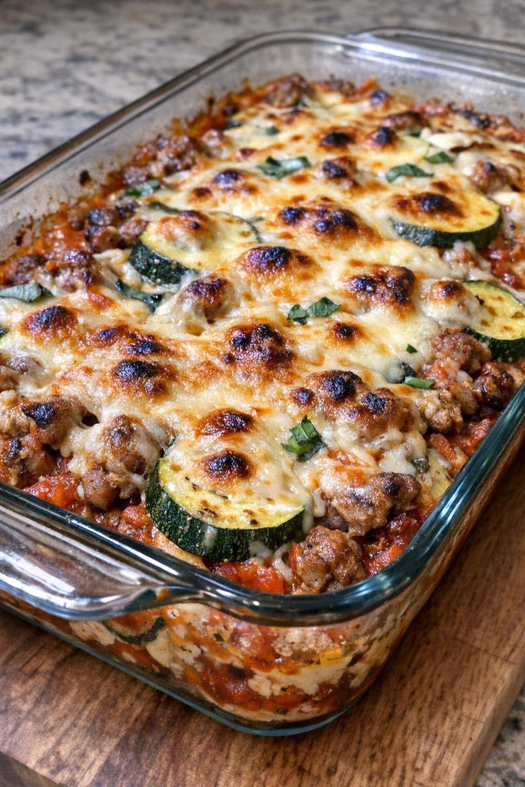 Cheesy Zucchini and Ground Beef Casserole