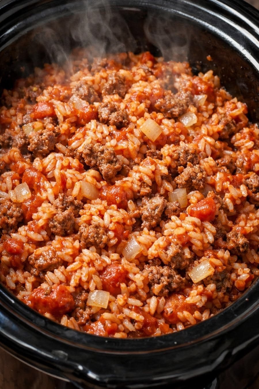 Slow Cooker Ground Beef and Tomato Rice