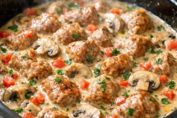 Slow Cooker Creamy Meatballs with Mushrooms