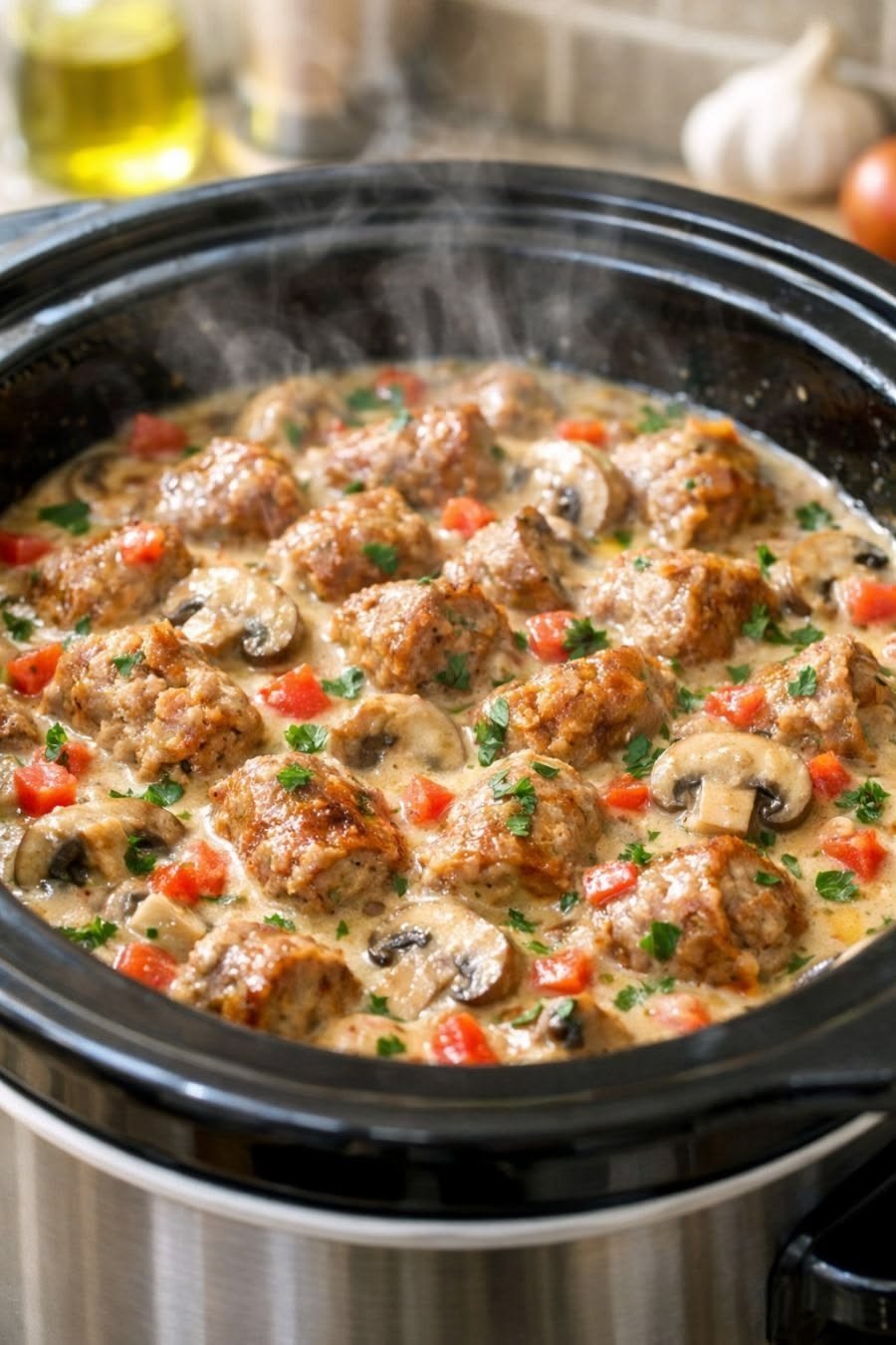 Slow Cooker Creamy Meatballs with Mushrooms