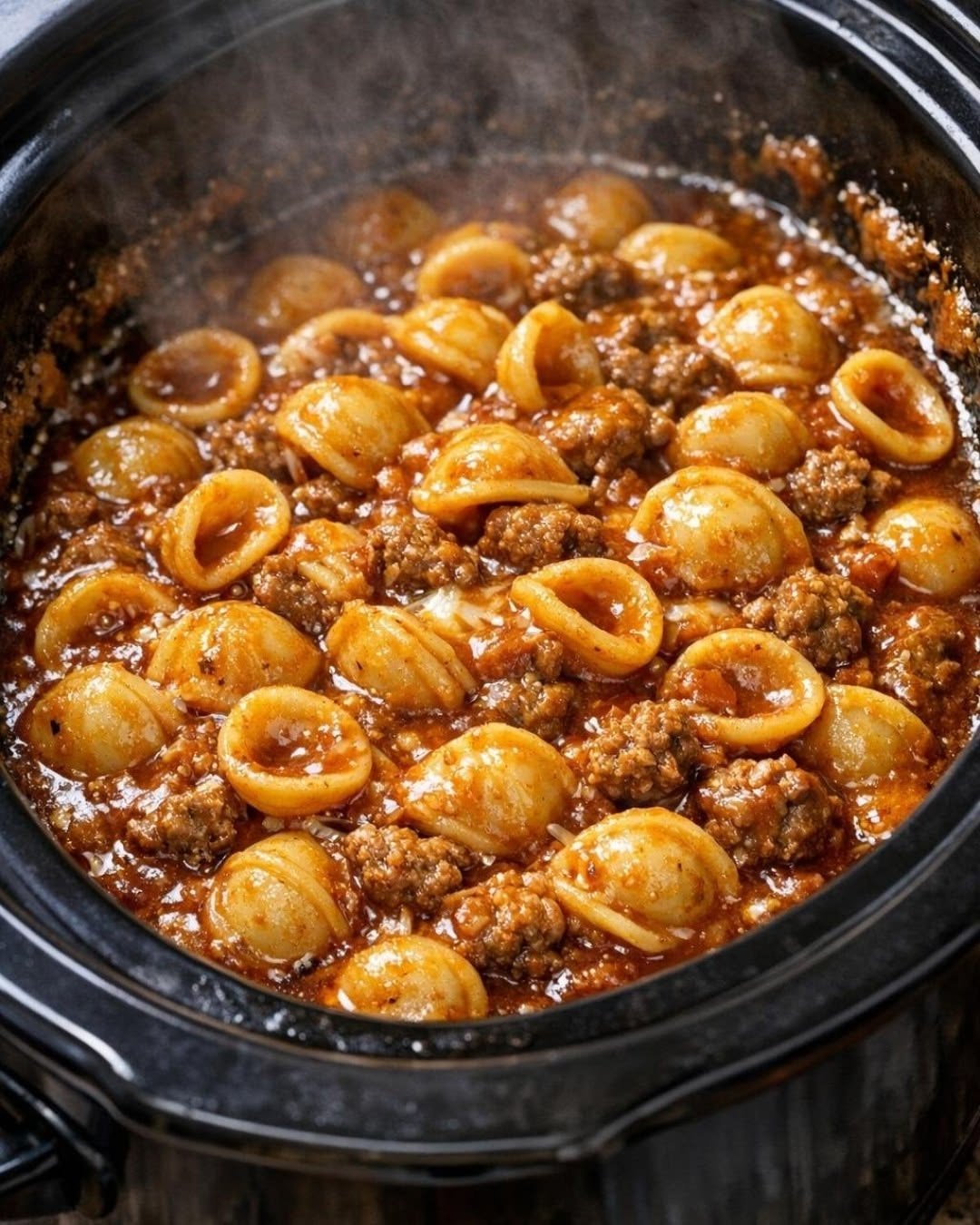Slow Cooker Beef and Orecchiette Pasta