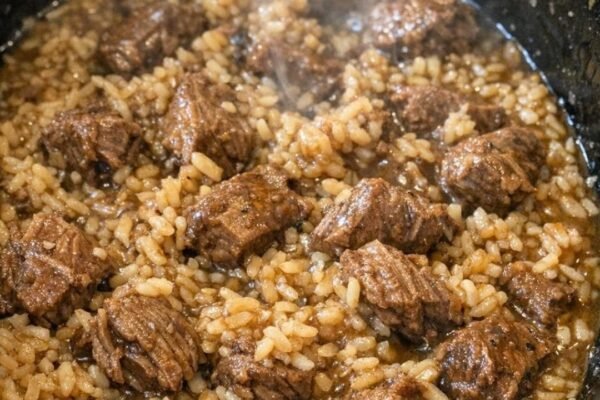 Slow Cooker Beef Tips and Rice